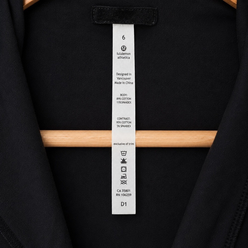 Lululemon Black Open Front Wrap Cardigan Velvet Trim Draped Sweater Size 6 - Picture 3 of 4